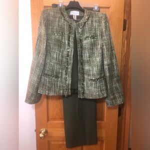 Liz Claiborne Elegant Green Three Piece Tweed lined Pantsuit